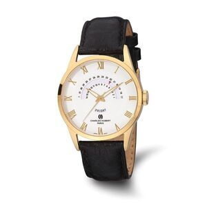 Charles Hubert Mens Gold Tone Stainless Steel White Dial Watch